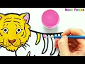 Tiger and 4 More Wild Animals Drawing, Painting and Coloring for Kids, Toddlers 🐅🦍🦏🐊🦛 #412