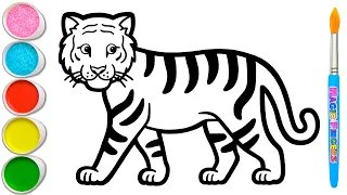 Tiger and 4 More Wild Animals Drawing Painting and Coloring for Kids Toddlers