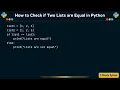 How to Check if Two Lists are Equal in Python