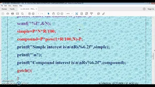 PROGRAM IN C TO CALCULATE SIMPLE AND COMPOUND INTEREST