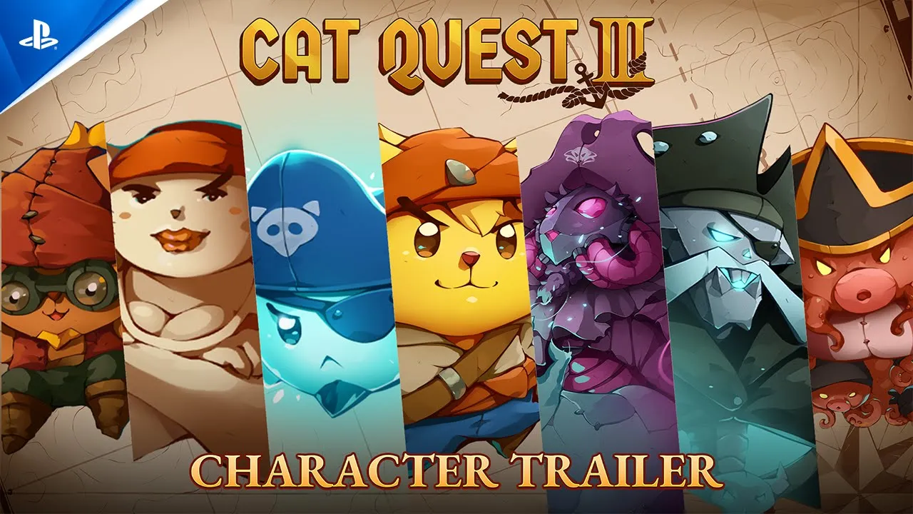 擬人化された動物の海賊の肖像画7点。画像を選択してゲームプレイ動画を再生。