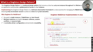 What is Singleton Design Pattern for Automation Framework Real Time Example of Use in Framework