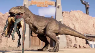 TYRANNOSAURUS REX VS ALL LARGE & MEDIUM DINOSAURS IN SAN DIEGO MAP - JURASSIC WORLD EVOLUTION 2