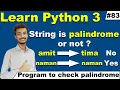 Python program to check a string is Palindrome or Not in Hindi Urdu Python Tutorial Cyber Warriors
