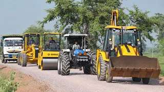 JCB 3dx Loading Mud in TATA Signa Tipper New Holland 3630 Tractor Road Roller Grader