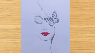 Download Easy Way to a beautiful Girl With A Butterfly || Easy Sketch ||#art #drawing #sketch MP3