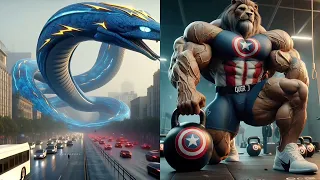 Superheroes but lion vs snake robot avengers🔥on a street #marvel #avengers#spiderman#shorts#robot