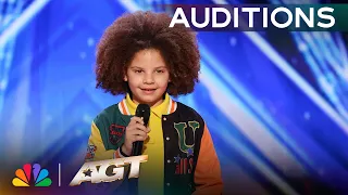 9 year old king moore gets a standing ovation for his original rap song agt 2025