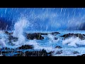 Download Lagu Heavy Rain \u0026 Large Crashing Waves | Nature White Noise for Sleeping