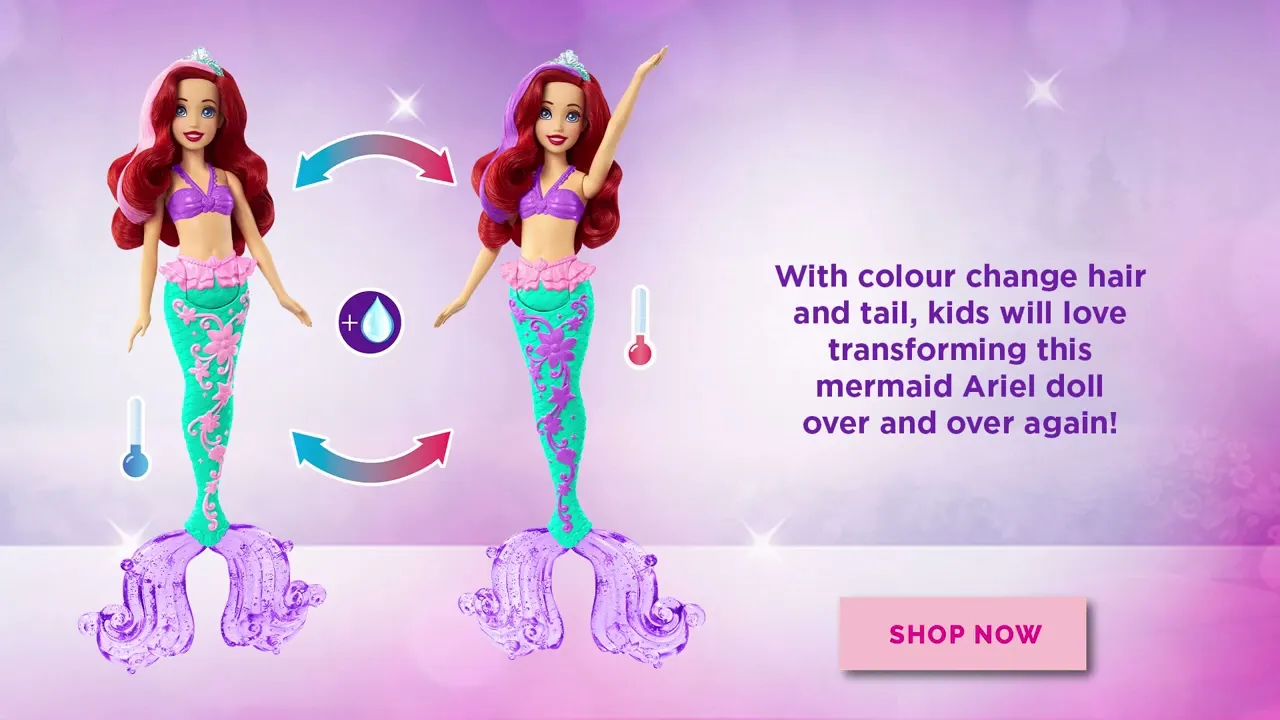 Mattel Disney Princess - Ariel morska deklica z barvnim pršilom (HLW00)
