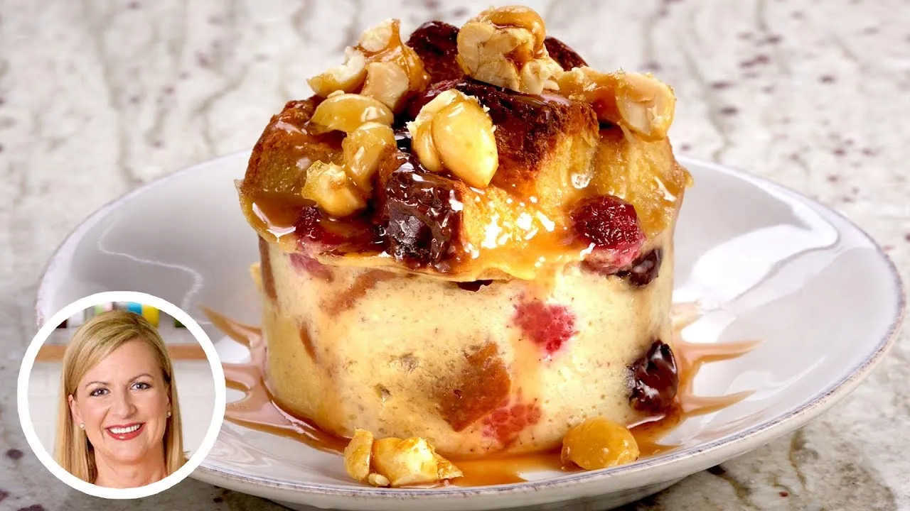 Indulgent bread and butter pudding with homemade custard