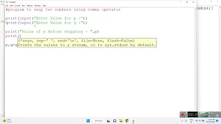 Program to swap two numbers using comma operator in Python using IDLE