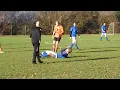 Lagu 13. Frustratie bij speler SVSH leidt tot harde tackle op Niels de V en levert rode kaart op.