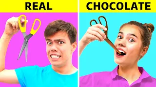 DESAFÍO COMIDA REAL vs COMIDA DE CHOCOLATE 😱🍫 ¿Quién se lleva la sorpresa más deliciosa?!