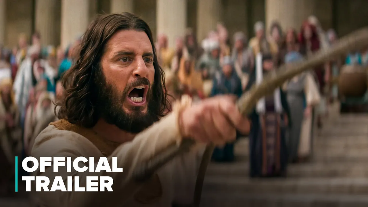 The thumbnail for the YouTube video linked in the OP. It&#39;s an image of (presumably) Jesus (from the show referenced) holding a walking stick and yelling at someone off camera. (I&#39;m guessing it&#39;s a scene about the bible story where Jesus assaults money changers.)