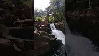 Jumping from the top of a waterfall! #waterfall #bikini #jump