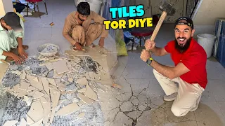 Hamari new shop pe kaam shuru hogaya 😍 Saarey tiles tor dye 🔨