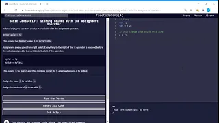 Basic JavaScript Storing Values with the Assignment Operator freeCodeCamp