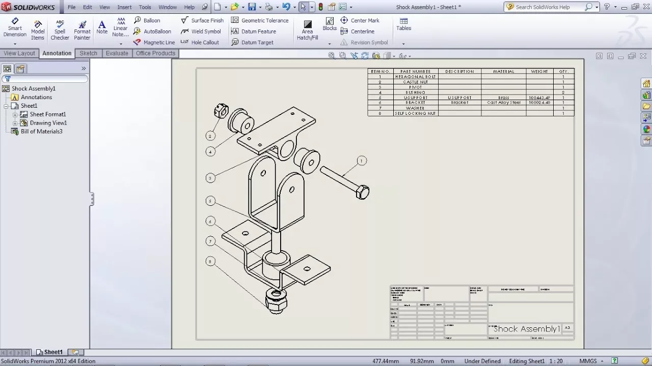 SolidWorks Exploded View Drawing Tutorial | SolidWorks Bill of Materials Tutorial | Balloon Drawing