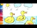 How to draw and color a duck Drawing and coloring swimming ducks How to Draw and Color KidsTV