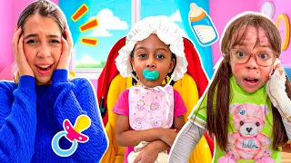 Sarah e Eloah fingem brincar de BABÁ de uma BEBÊ! Histórias engraçadas para crianças.