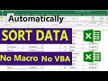Automatically SORT DATA in Excel without MACRO and VBA Code by learning center in