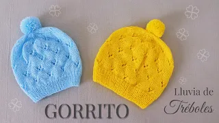 Gorrito para bebé a dos agujas 🍀 | Ajuar Lluvia de Tréboles (0 a 6 meses)