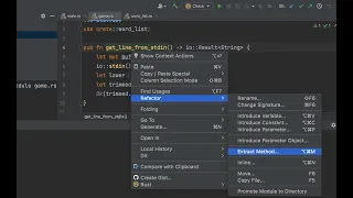 Automatically refactoring rust code into a module with CLion
