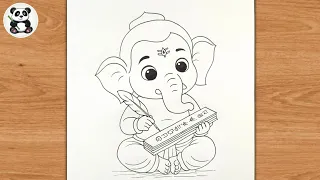 Ganpati bappa writing outline drawing | ganesh chaturthi art 