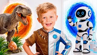Oliver & Mom's Time Machine Travel! Dinosaurs & Future Robots!