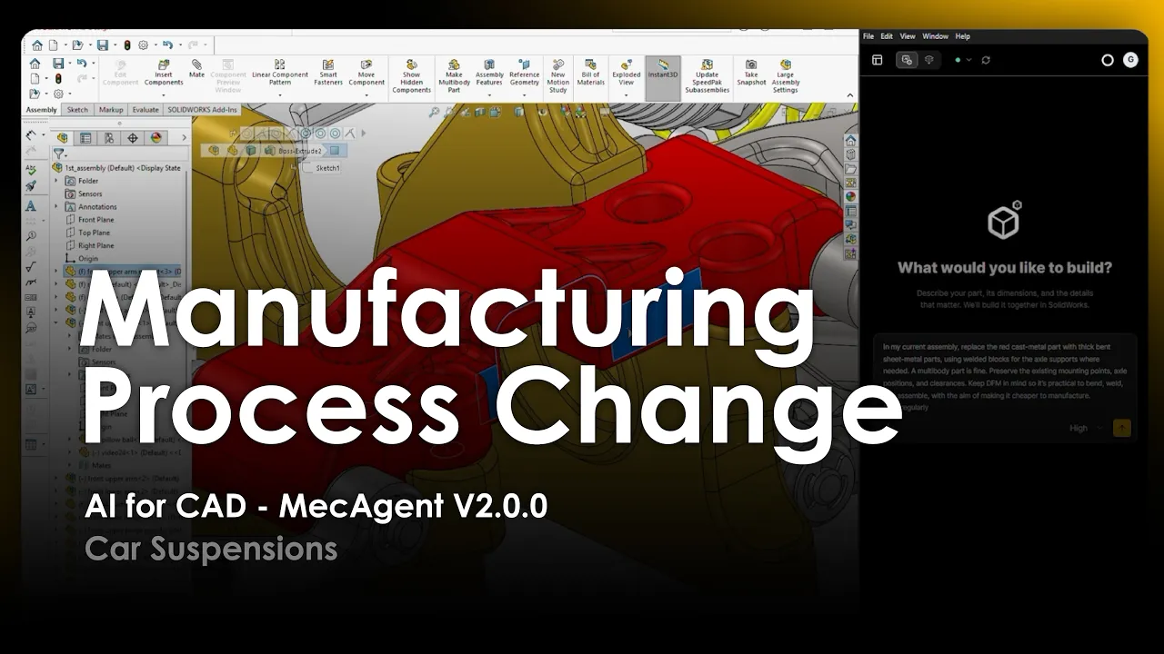 AI for CAD - Manufacturing process change - Car Suspension - MecAgent 2.0.0 - Demo