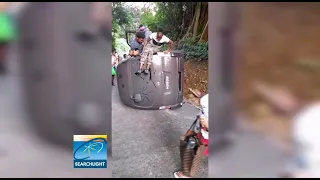 Passenger van overturns at Akers St Vincent