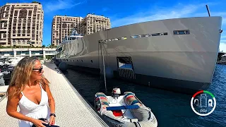 #129 GALE FORCE WINDS & SISU rubs fenders with the SUPER RICH YACHT A in MONACO Marina | Leopard 45