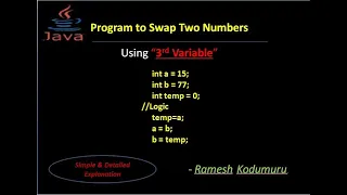 Java Program to Swap Two Numbers using Temporary variable or 3rd variable - Ramesh Kodumuru