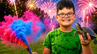Caleb BEST DAY EVER! Family Fun Day Kids Finding Turtles, Swimming in GIANT POOL and FIREWORKS!