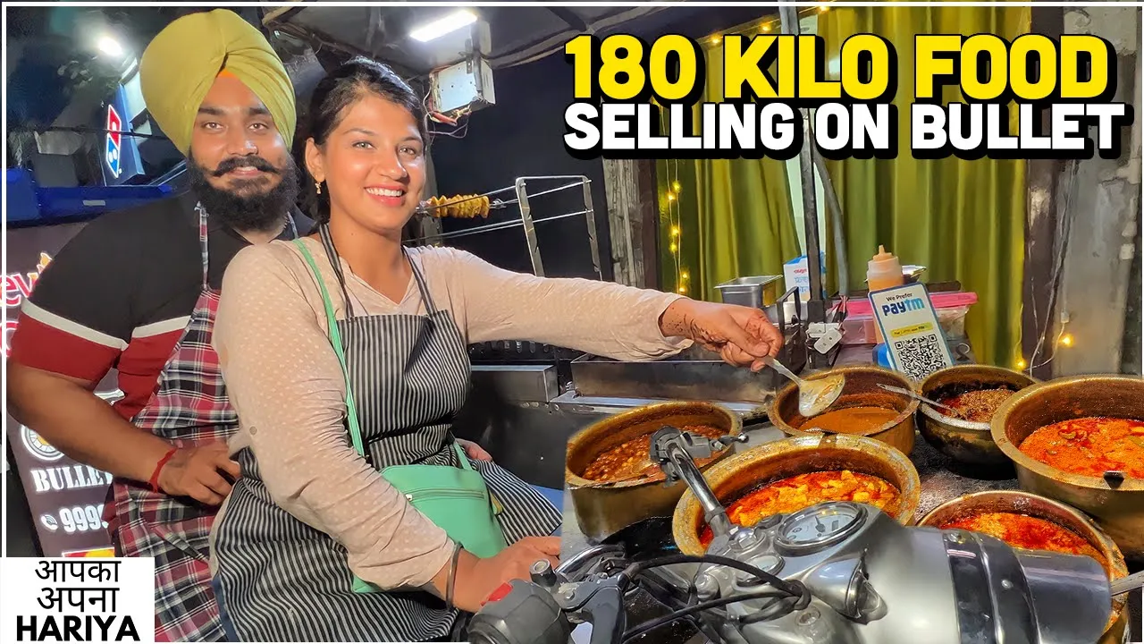 170/- Rs Mr & Mrs Singh sell Indian Street Food on Royal Enfield   Chilli Chicken, Kebabs, Paratha