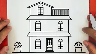 رسم منزل سهل رسم سهل تعليم الرسم للمبتدئين خطوة بخطوة How To Draw A House Easy Step By Step 
