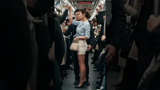 A Beautiful Japanese Girl Standing On A Crowded Tokyo Shibuya Train 8 727 