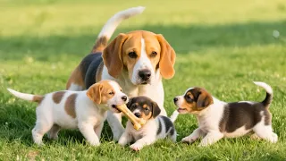 beautiful puppies playing with mother dog on green grass dog barking sounds dog videos