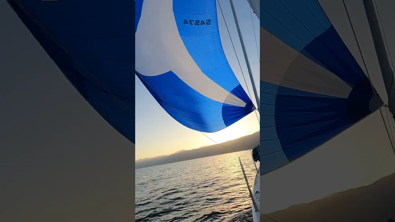 The moment the sun went down over Catalina Island #ourladydefiant  #sailboat #spinnaker #boat