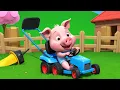 Farmer s Pig Starts Driving the Lawn Mower Funny and Fun Kids Nursery Rhyme Animation
