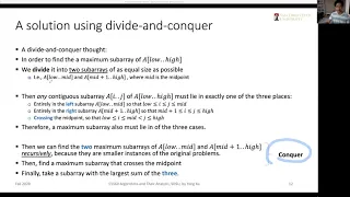 Divide and conquer solution to maximum subarray problem