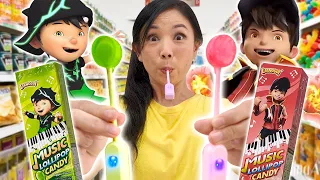 BORONG PERMEN LOLIPOP MUSIC BOBOIBOY DI MINIMARKET ! BOBOIBOY BLAZE, DURI, SOPAN