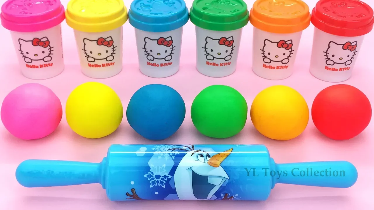 Learn Colors Hello Kitty Dough with Ocean Tools and Cookie Molds Surprise Toys Kinder Eggs