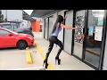 Rose Tries Out Gigantic 10 Inch Pleaser BEYOND-4000 Black Shiny Thigh High Boots With Test Walking