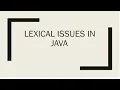 Lexical issues during compilation of Java programming BCS306S Java Programming VTU BGSCET