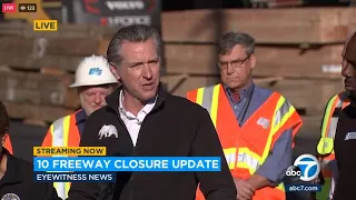 Mayor Bass Gov Newsom give update on 10 Freeway closure in DTLA amid arson investigation