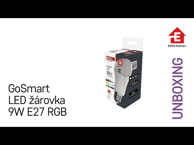 Лампа LED 9W RGBW E27 A60 806lm 200° димируема 20000h Wi-Fi GoSmart EMOS - опаковка и описание.