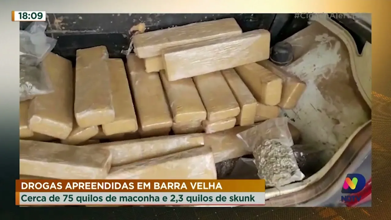 Drogas apreendidas em Barra Velha: Cerca de 75 quilos de maconha e 2,3 quilos de skunk