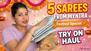 5 Festive sarees from Myntra - Try on. #festivesarees #myntrahaul